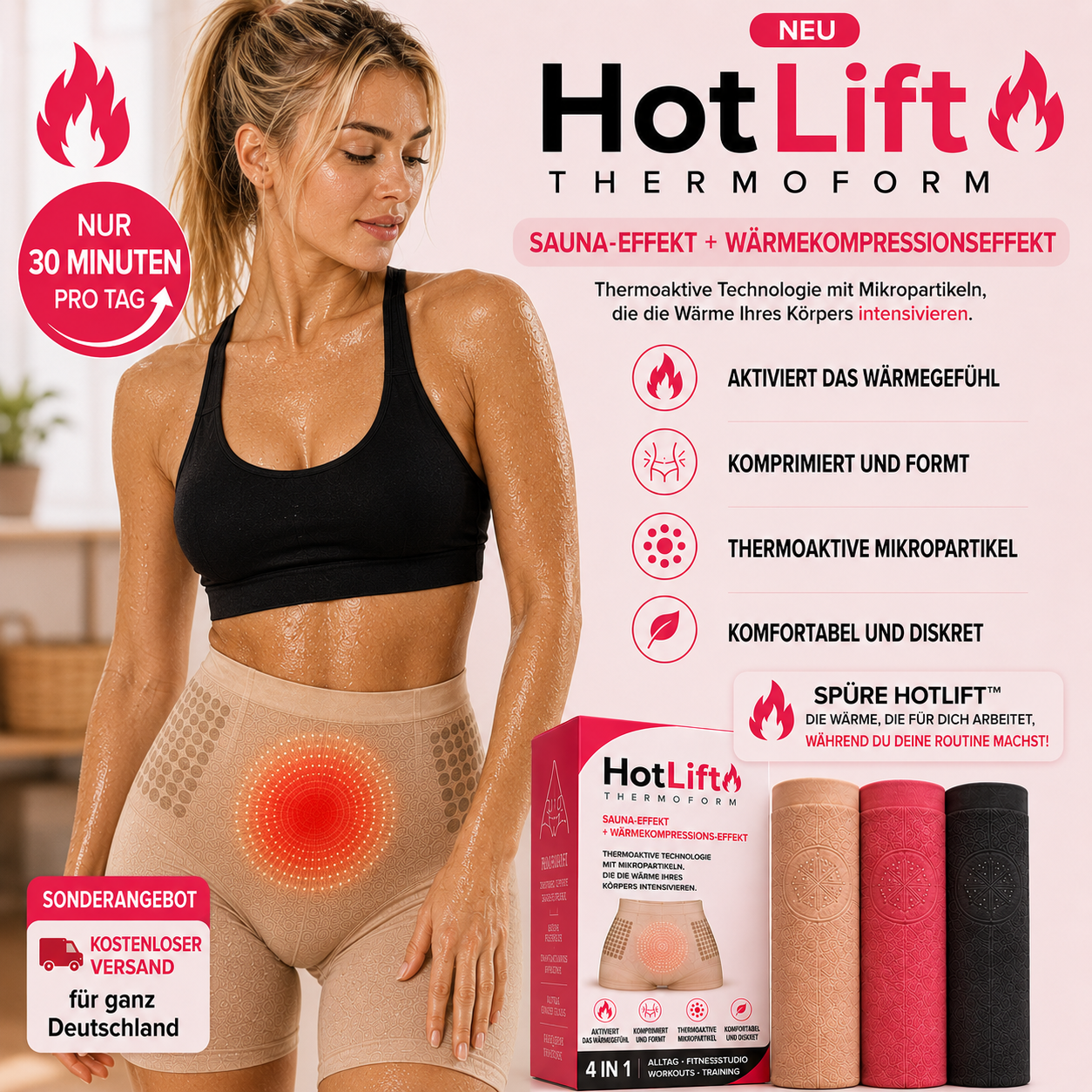 HotLift™ ThermoShape — Sauna-Effekt-Shorts mit thermischer Kompression und aktiven Mikropartikeln